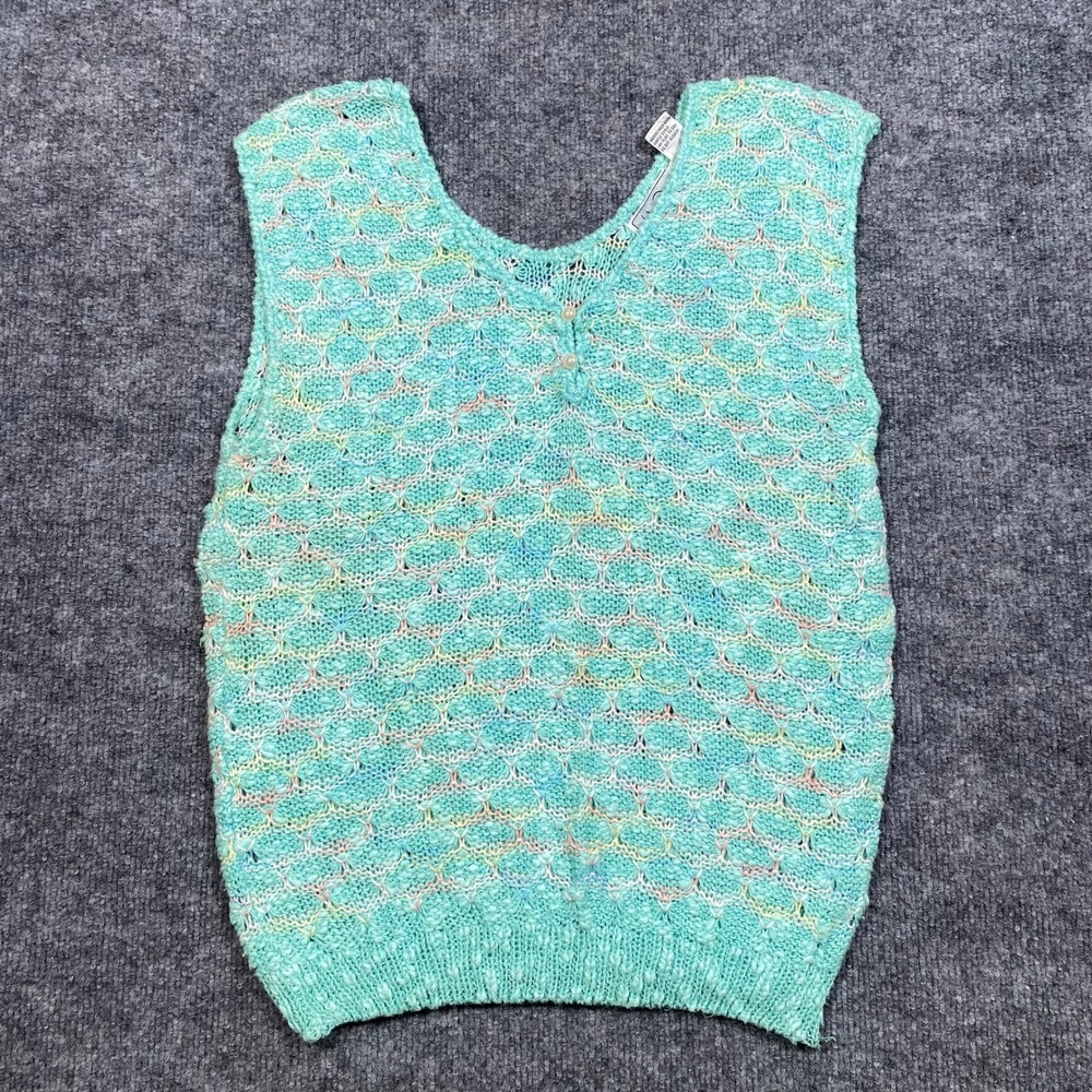 Wye Oaks Vintage Mint Green Scalloped Knit‎ Sweater Vest Ramie Cotton Womens M